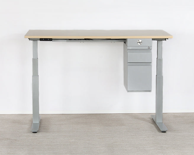 DK136 - Sit Or Stand Desk With Silver Base & Hanging Cabinet