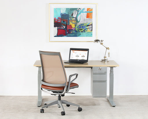 DK136 - Sit Or Stand Desk With Silver Base & Hanging Cabinet