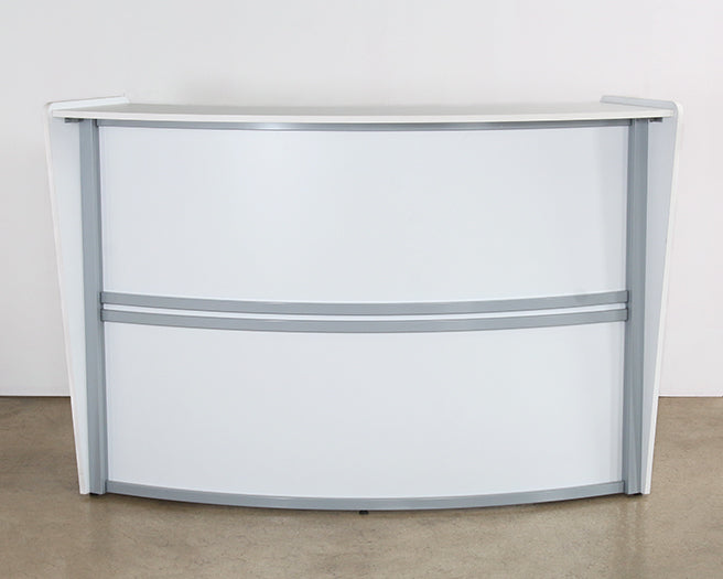 DK137 - Crescent Shaped White And Silver Reception Desk