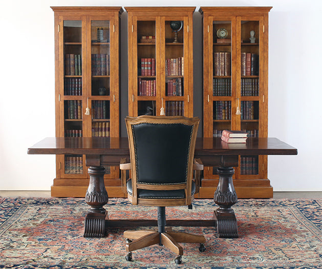 Oak Bookcase With Glass Pane Doors