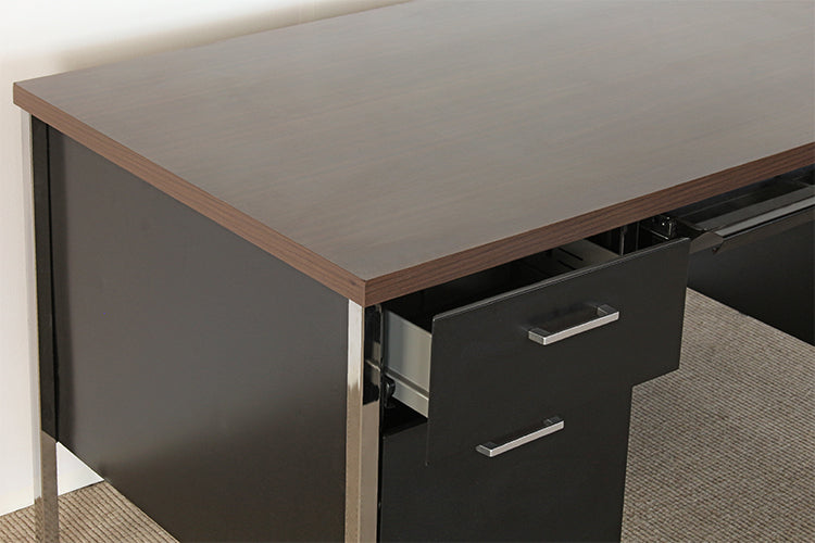 Vintage Black Metal Desk With Laminate Top