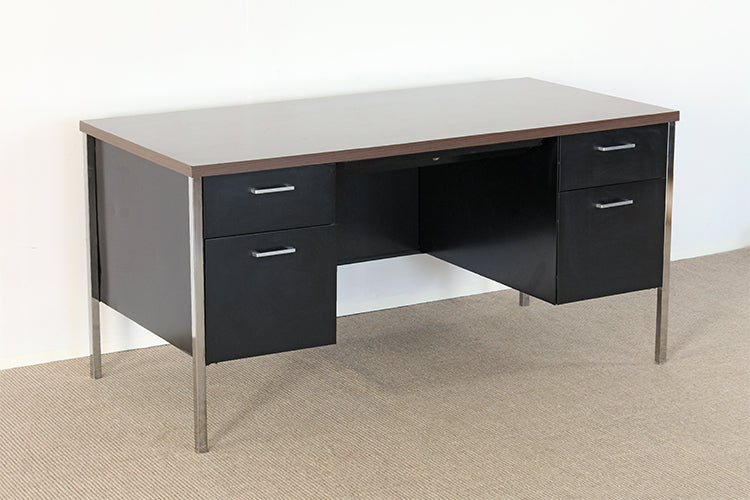 Vintage Black Metal Desk With Laminate Top