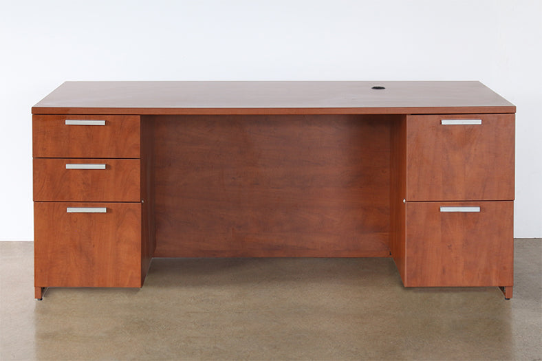 Golden Cherry Desk With Two File Cabinets