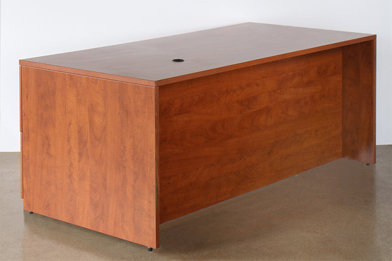 Golden Cherry Desk With Two File Cabinets
