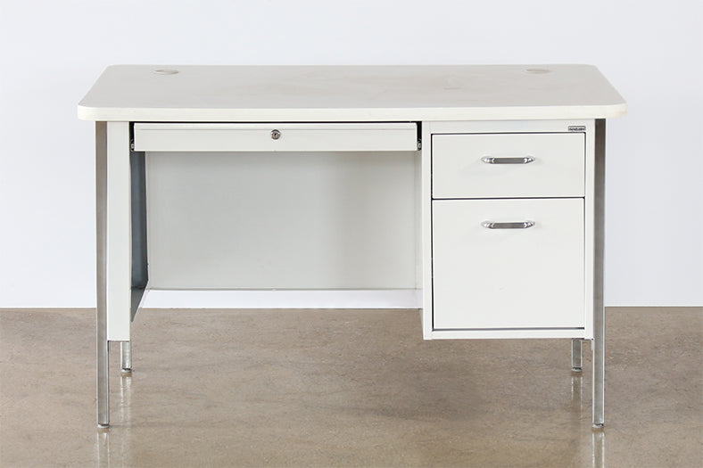 White metal Desk with File Cabinet