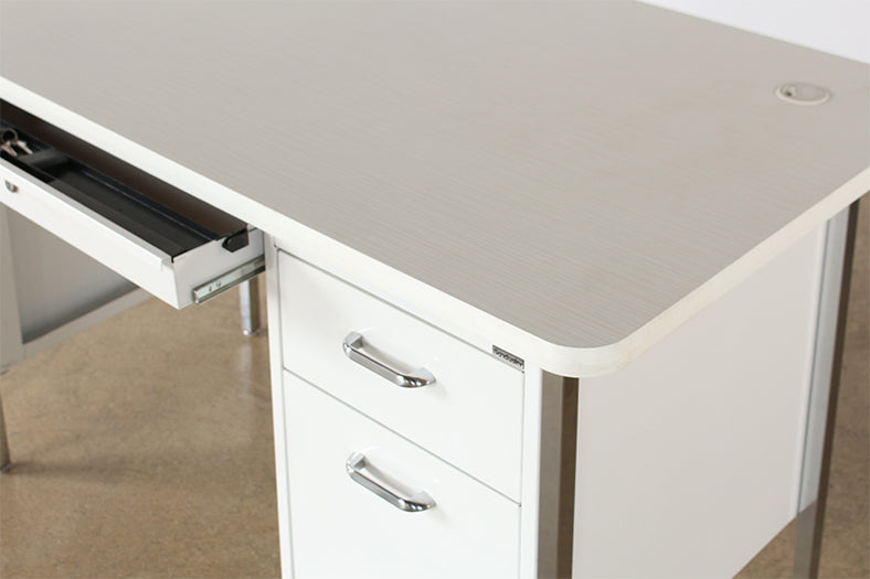White metal Desk with File Cabinet