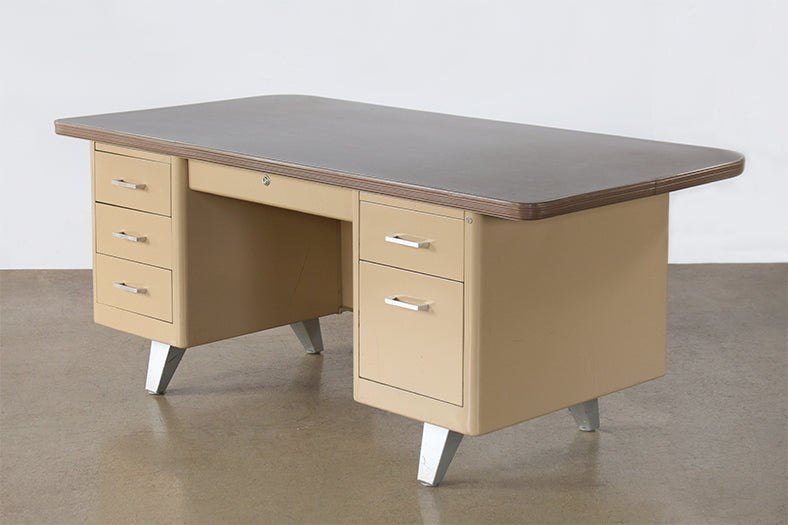 Putty Metal Desk - WIDE Top - Two File Cab