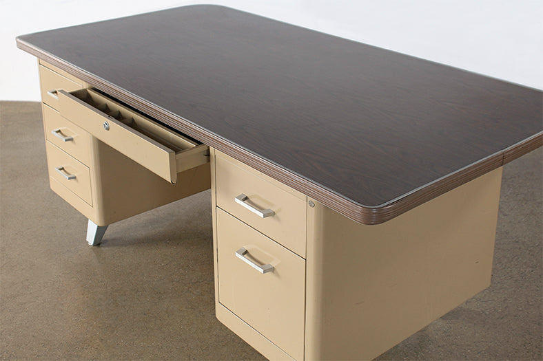 Putty Metal Desk - WIDE Top - Two File Cab