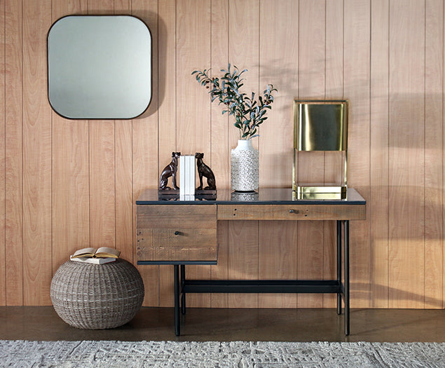 DK164 - Bronze Iron And Wood Modern Desk 