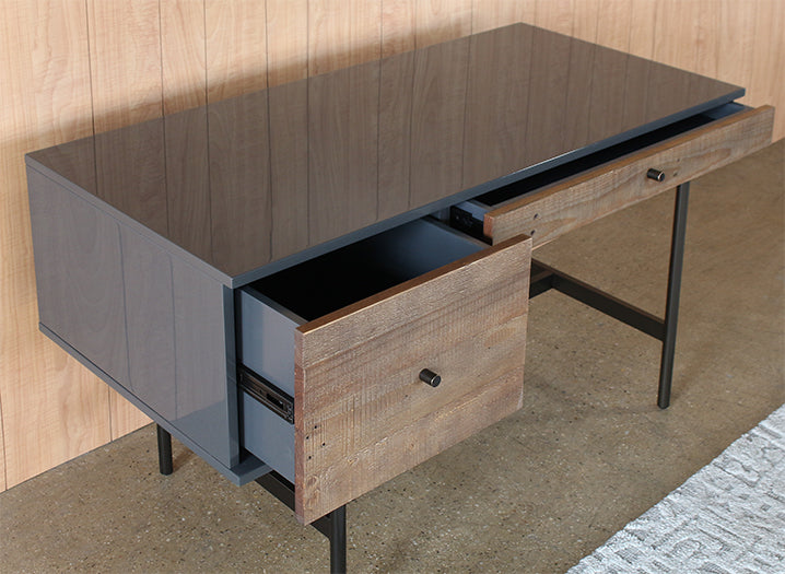 DK164 - Bronze Iron And Wood Modern Desk 
