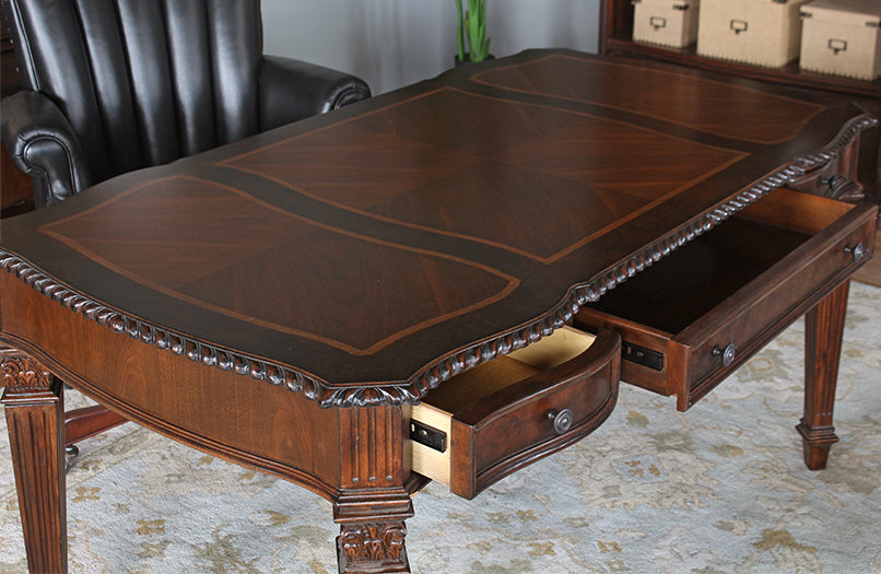 Burled Walnut Writing Desk With Walnut Inlay