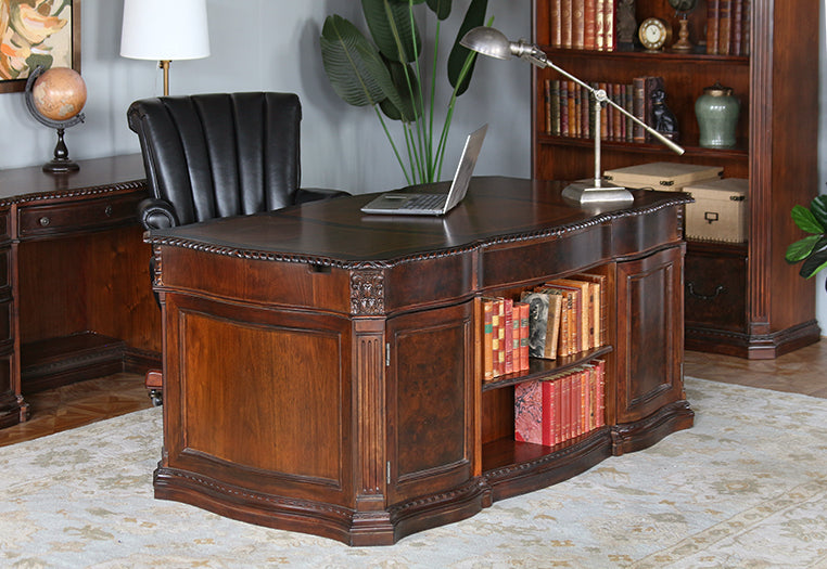 Burled Walnut Executive Desk With Walnut Inlay
