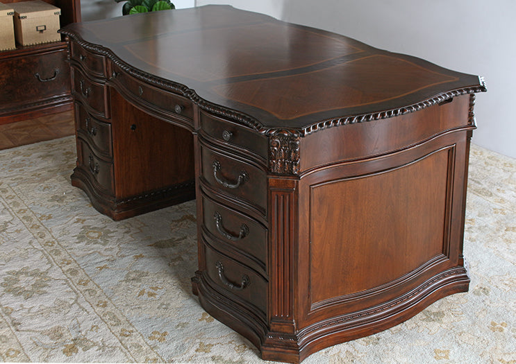 Burled Walnut Executive Desk With Walnut Inlay