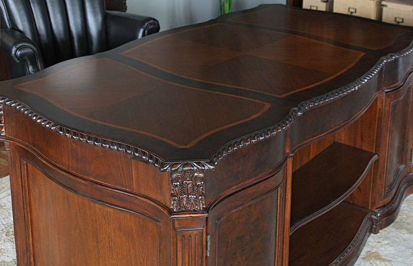Burled Walnut Executive Desk With Walnut Inlay