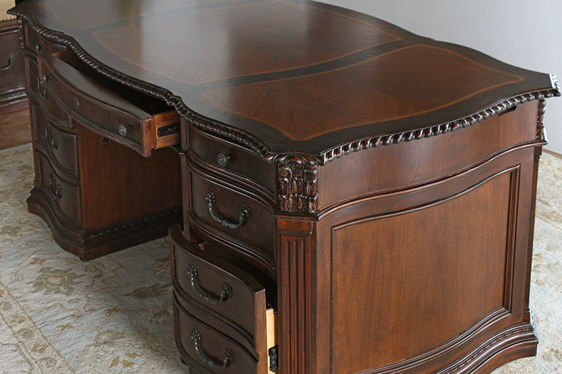 Burled Walnut Executive Desk With Walnut Inlay