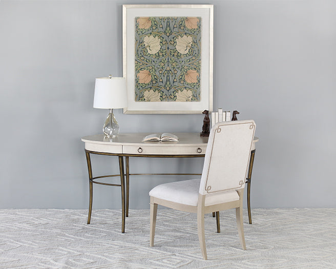 Oval Parchment Finish Writing Desk With Brass Base