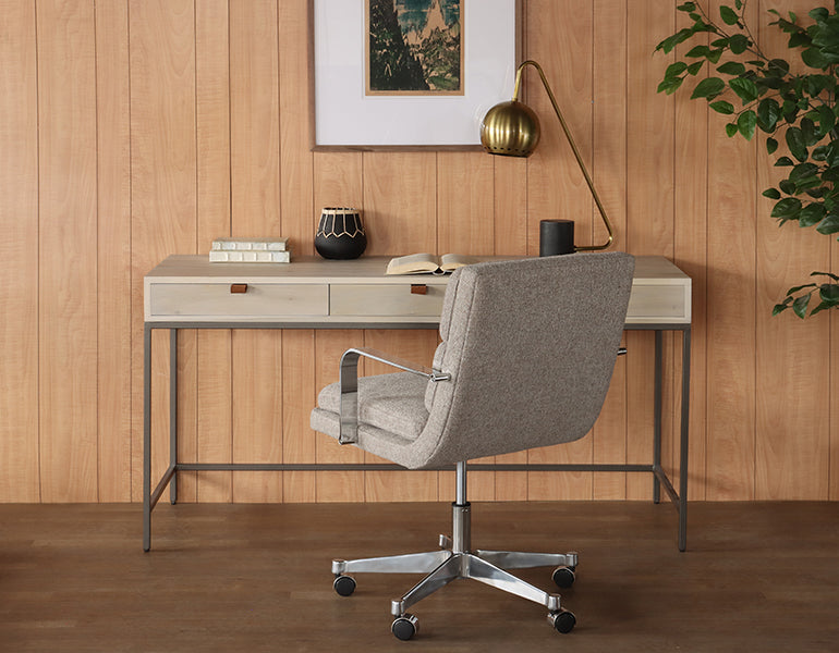 Light Poplar Writing Desk with Leather Pulls