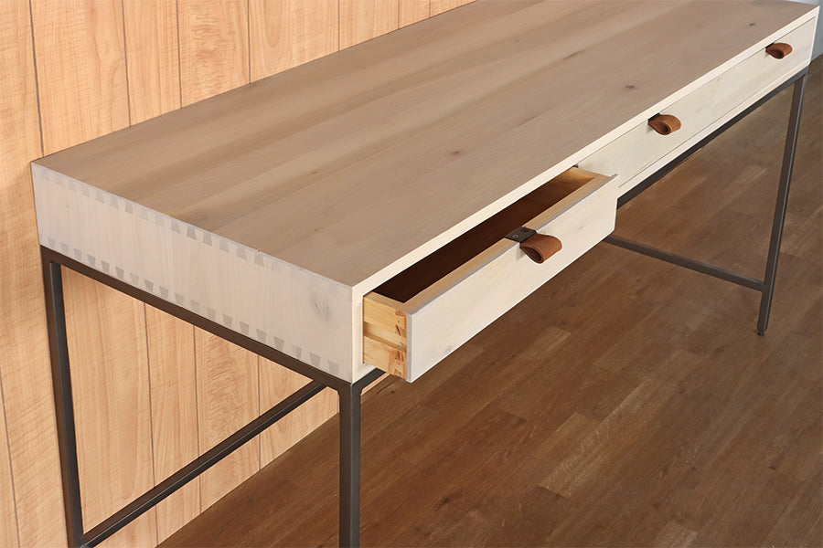 Light Poplar Writing Desk with Leather Pulls