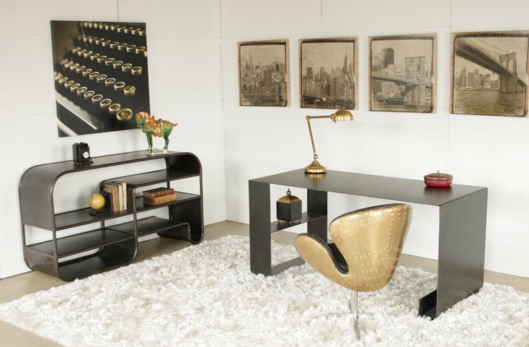Distressed Metal Desk with Shelf on the Side