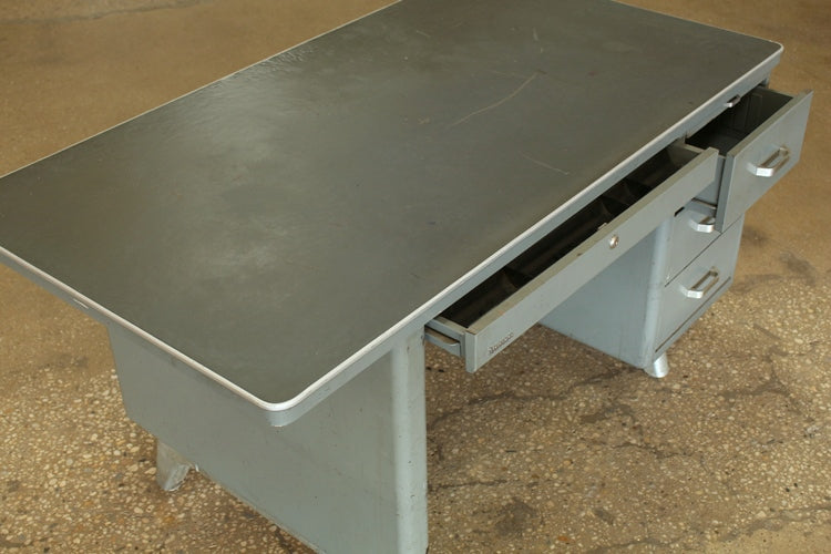 Gray Metal Desk With 3 Side Drawers