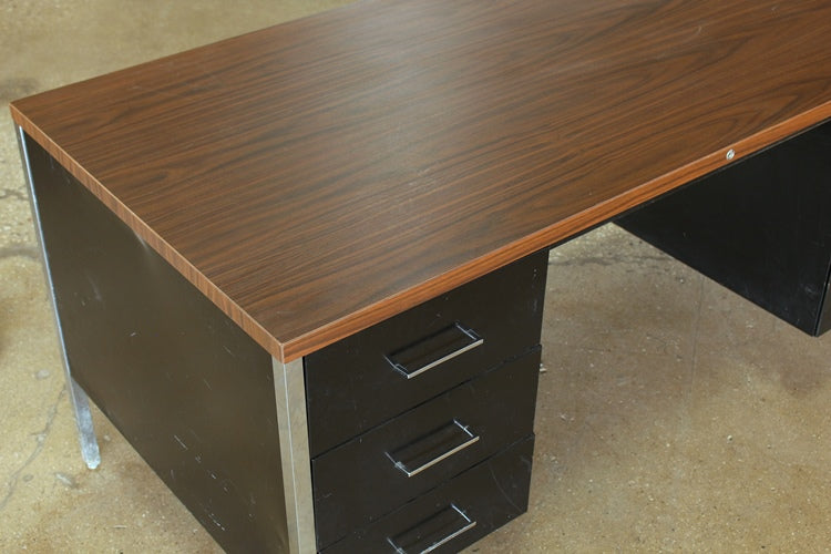 Black Metal Desk With Woodgrain Metal Top