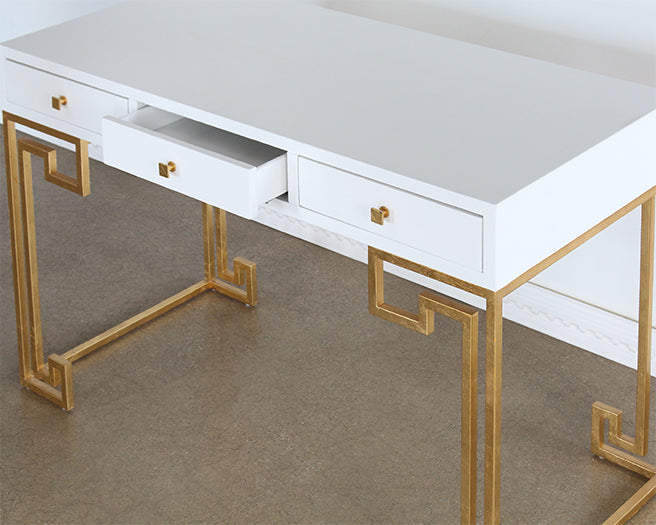 DK95 - White Lacquer Greek Key Desk