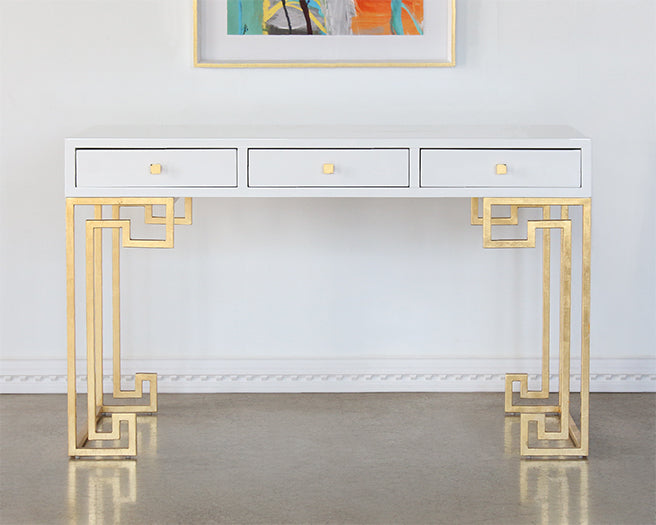 DK95 - White Lacquer Greek Key Desk