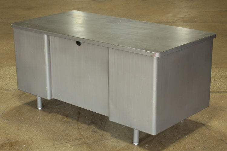 Gray Metal Desk with Gray Top and 5 Side Drawers