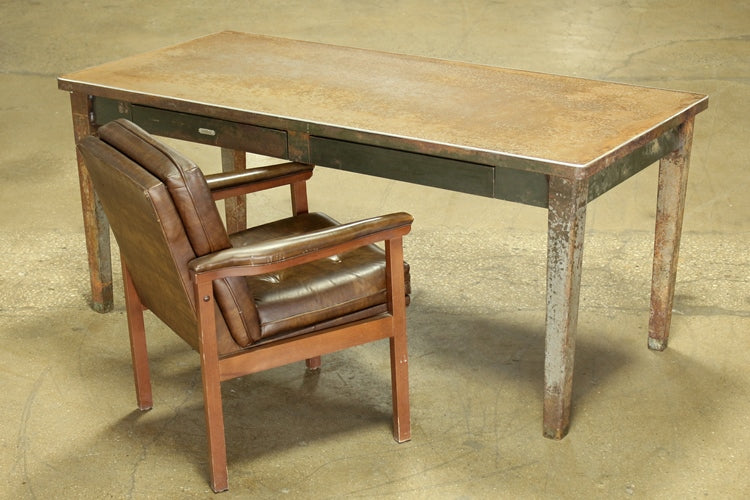 Aged Green Steelcase Desk with Two Drawers