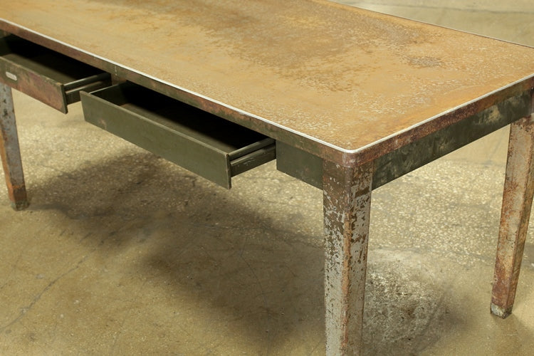 Aged Green Steelcase Desk with Two Drawers