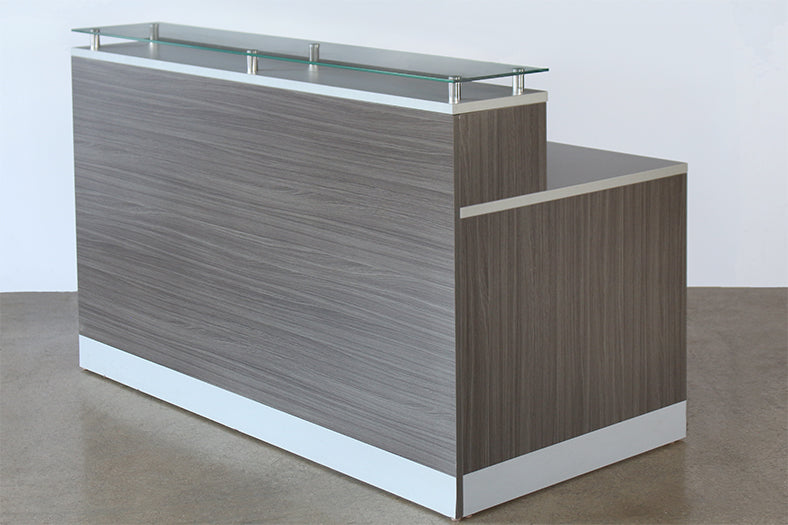 Gray Laminated Glass Top Reception Station — Bridge Furniture & Props NY