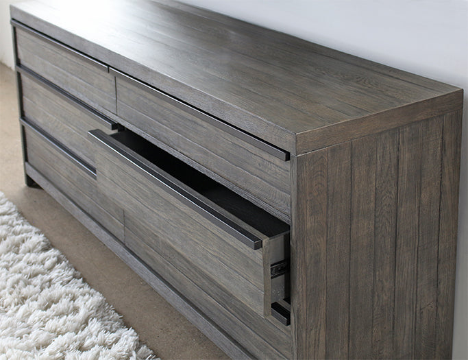 Gray-Washed Reclaimed Wood 6 Drawer Dresser