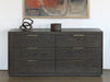 DR139 - Sable Brown Oak 6 Drawer Dresser With Brass Pulls