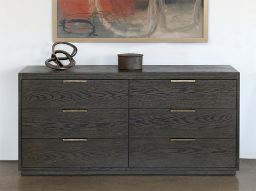 DR139 - Sable Brown Oak 6 Drawer Dresser With Brass Pulls