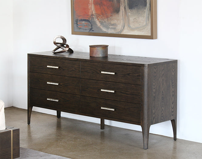 DR140 - Sable Brown 6 Drawer Dresser With Brass Pulls