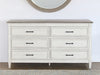 DR141 - Antique White 6 Drawer Dresser With Wood Top