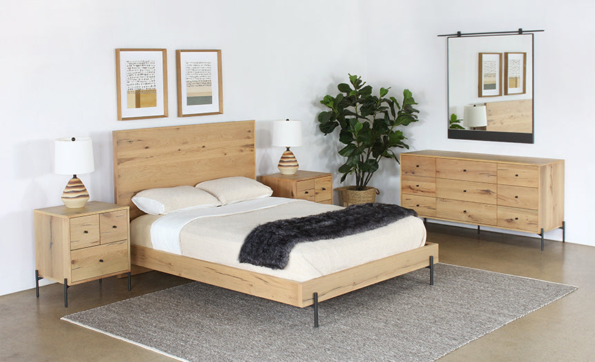 Light Oak 9 Drawer Dresser With Gunmetal Hardware