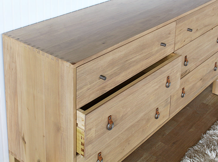 Poplar 6 Drawer Dresser With Iron And Leather Pull