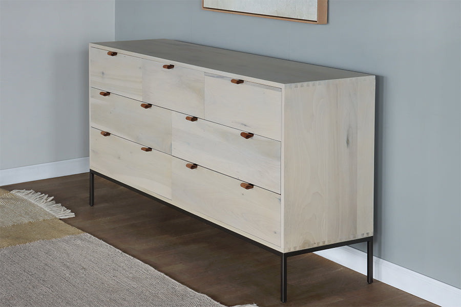 Light Poplar Dresser with Leather Pulls