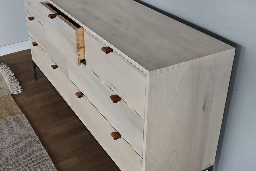 Light Poplar Dresser with Leather Pulls