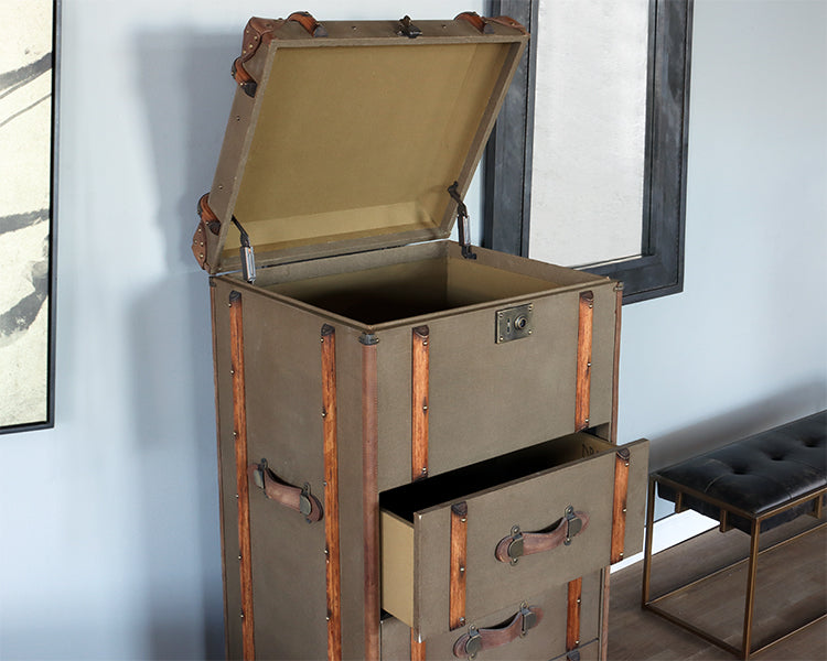 Green Canvas Wrapped Trunk Dresser