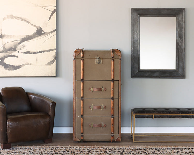 Green Canvas Wrapped Trunk Dresser