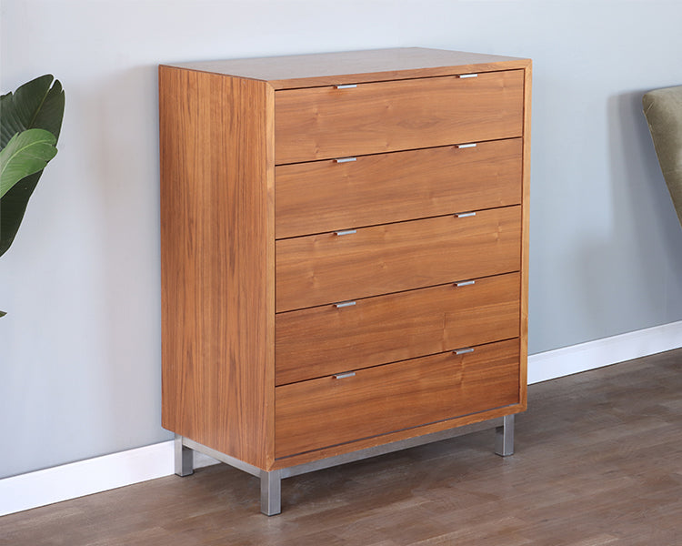 Wood & Stainless Steel 5 Drawer Dresser