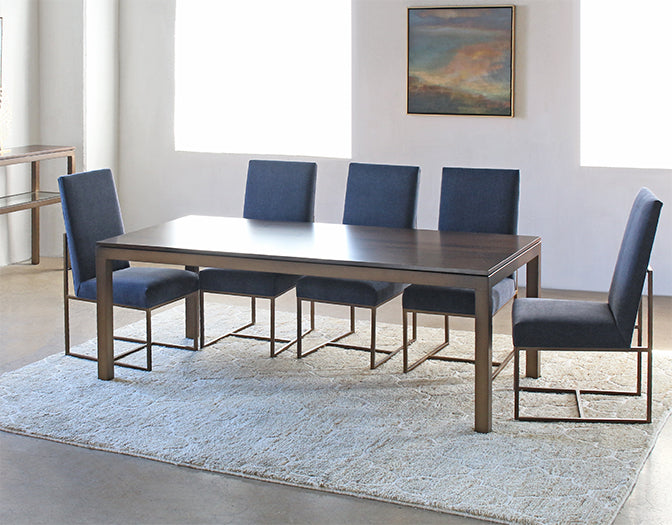 DT123 Mitchell Gold Parsons Dining Table in Vintage Brass with Sienna Finish