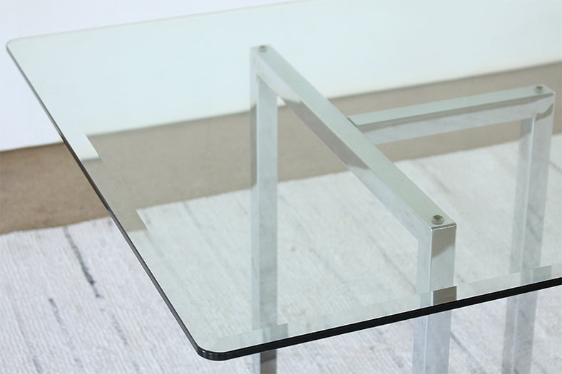 DT12 - Chrome Sawhorse Dining Table with Glass Top