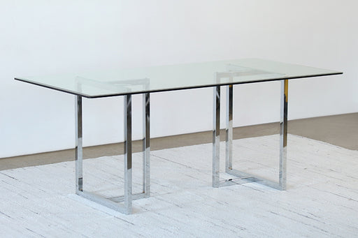 DT12 - Chrome Sawhorse Dining Table with Glass Top