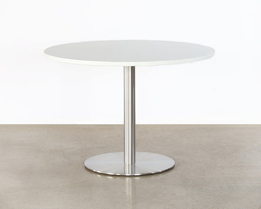 DT154 - Round White Cafe Table With Brushed Aluminum Base