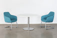 DT154 - Round White Cafe Table With Brushed Aluminum Base
