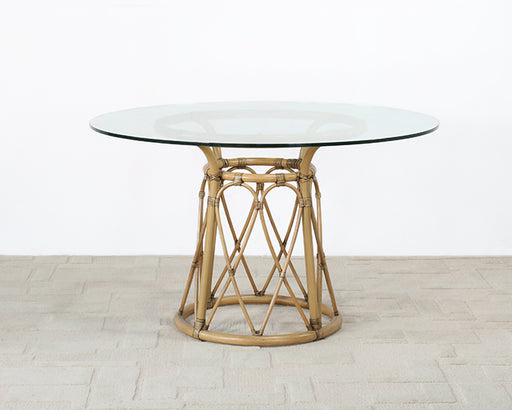 DT155 - Rattan Pedestal Dining Table W/48" Round Glass Top
