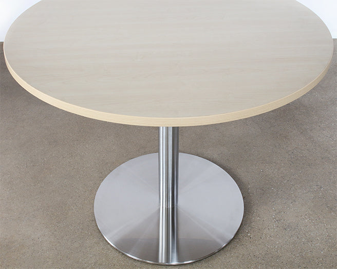 DT157 - Round Maple Top Cafe Table With Brushed Aluminum Base